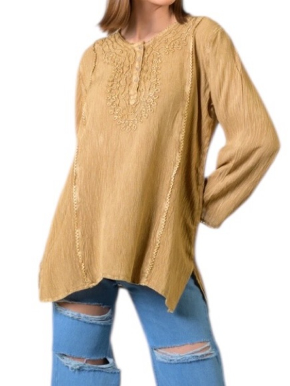 Women’s Embroidered Tunic Top in Mustard
